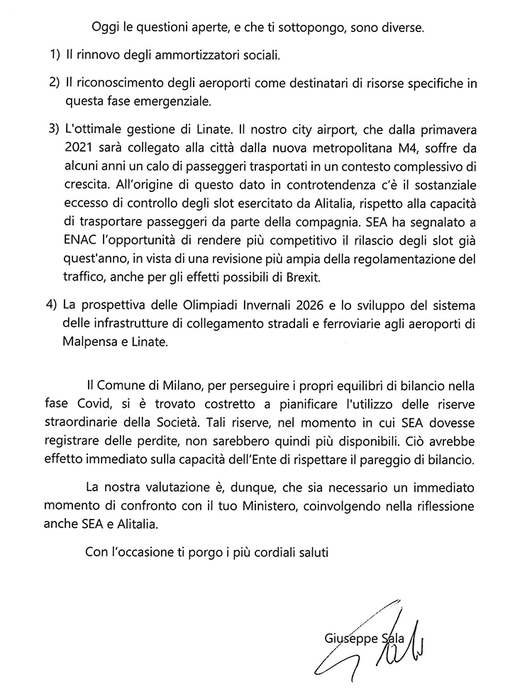 Lettera Sindaco BeppeSala al Ministro De Micheli 2